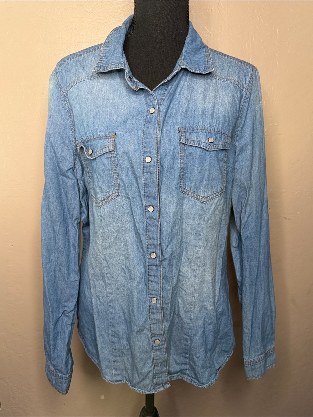 Cavalini Light Blue Denim Shirt with Contrast Stitching